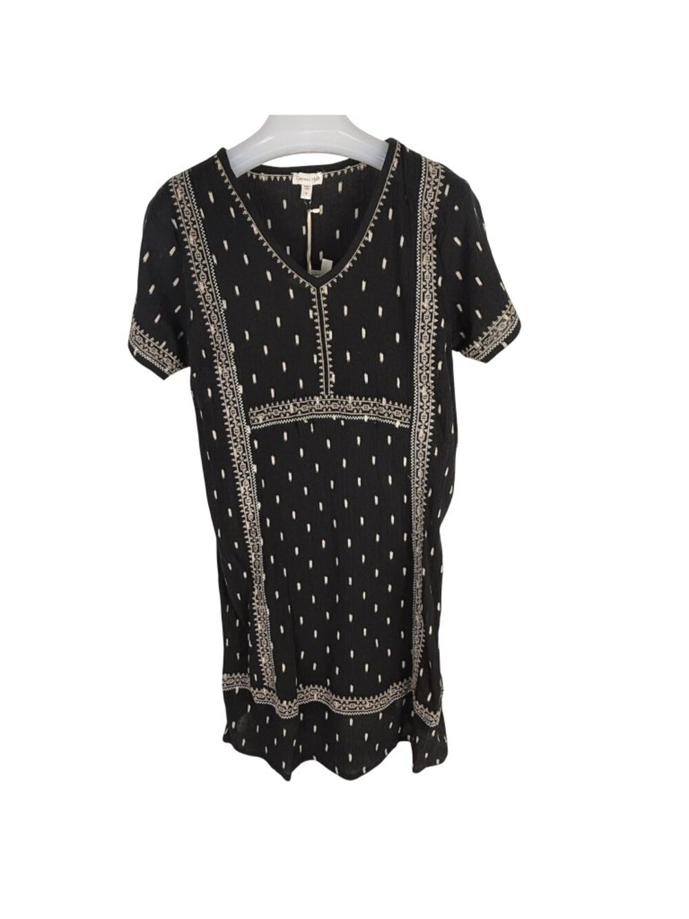 Garnet Hill Women's Embroidered Cap-Sleeve Gauze Dress Black Size 8